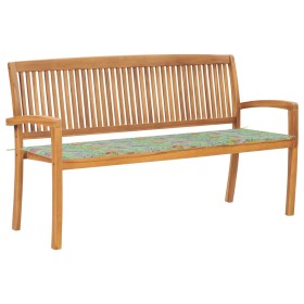 Banco de jardín apilable con cojín madera maciza de teca 159