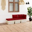 Muebles de jardín de palets 3 pzas y cojines madera de abeto