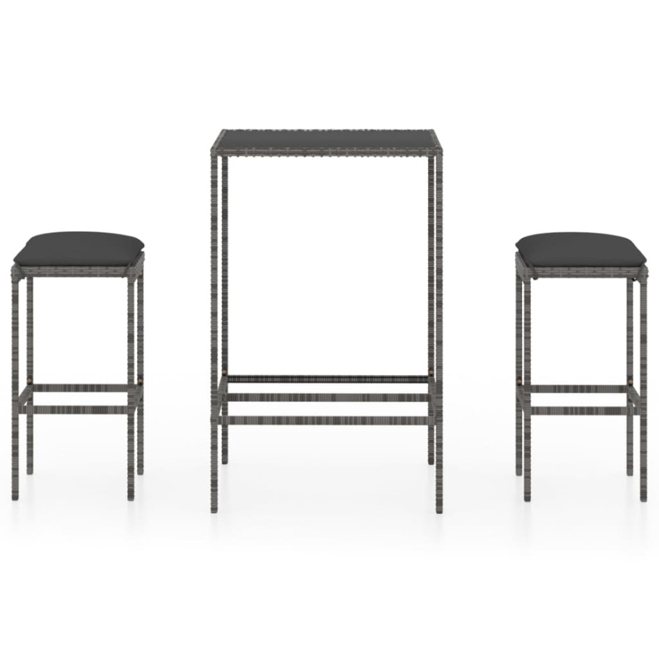 Mesa y taburetes altos jardín 3 piezas ratán sintético