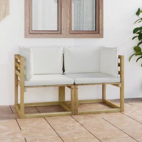 Sofá de jardín de esquina cojines 2 uds madera impregnada