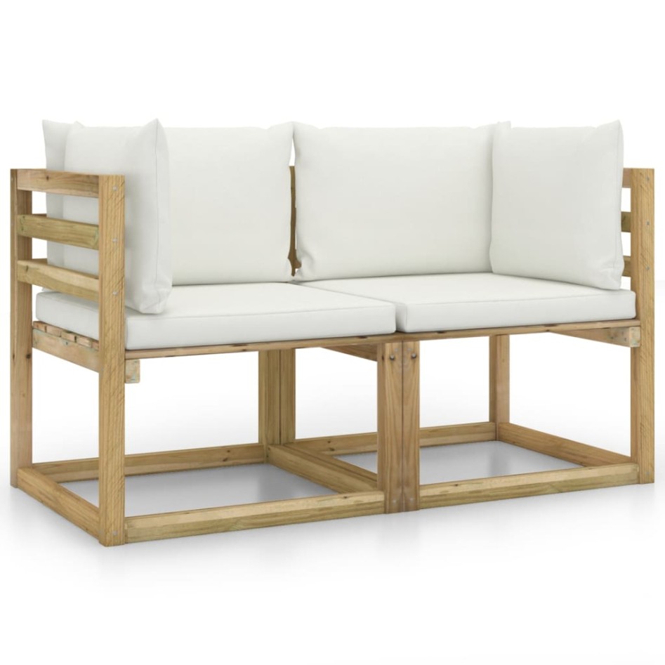 Sofá de jardín de esquina cojines 2 uds madera impregnada