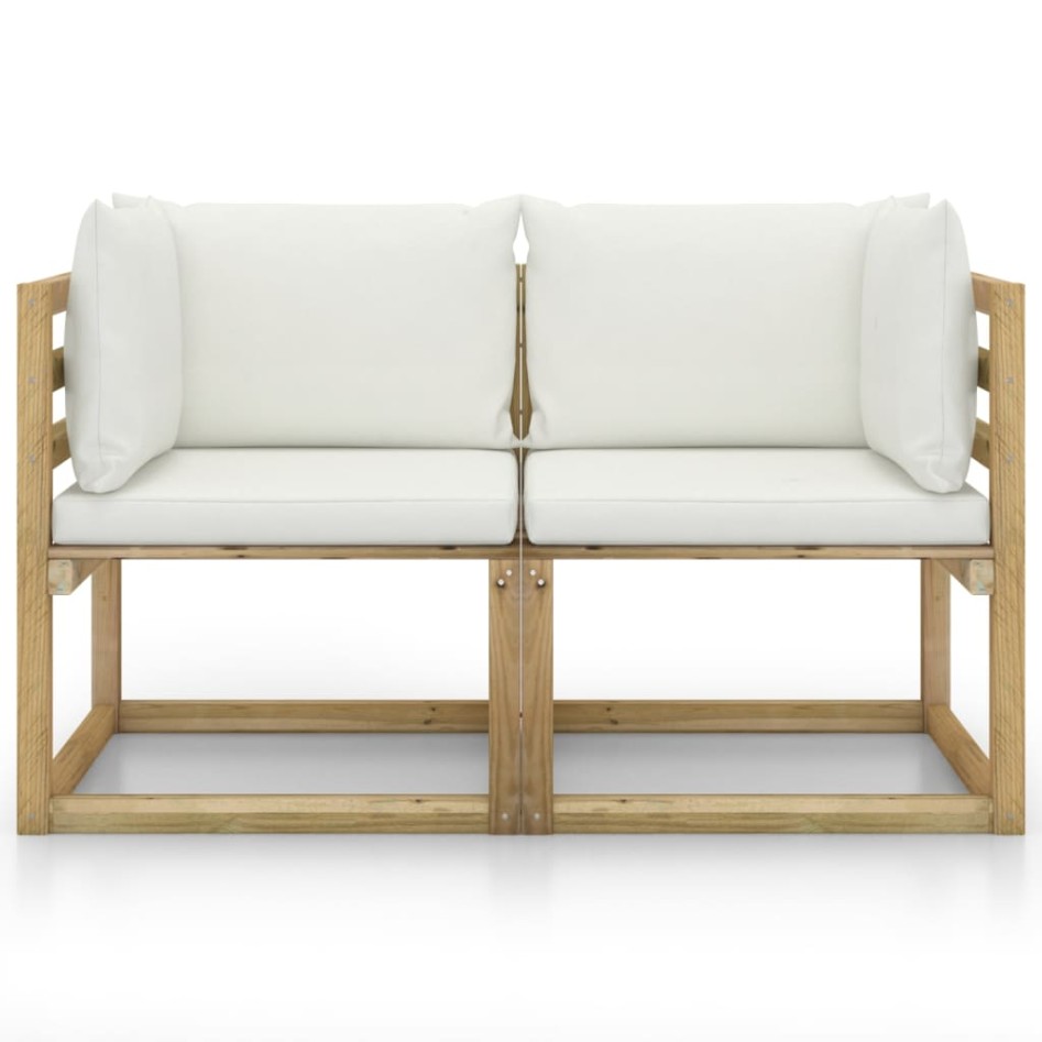 Sofá de jardín de esquina cojines 2 uds madera impregnada