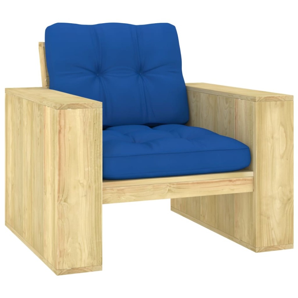 Silla de jardín y cojines azul royal madera pino