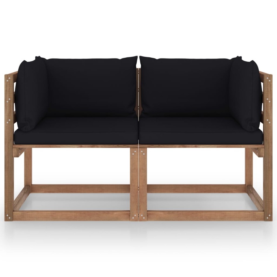 Sofá de jardín de palets de 2 plazas con cojines
