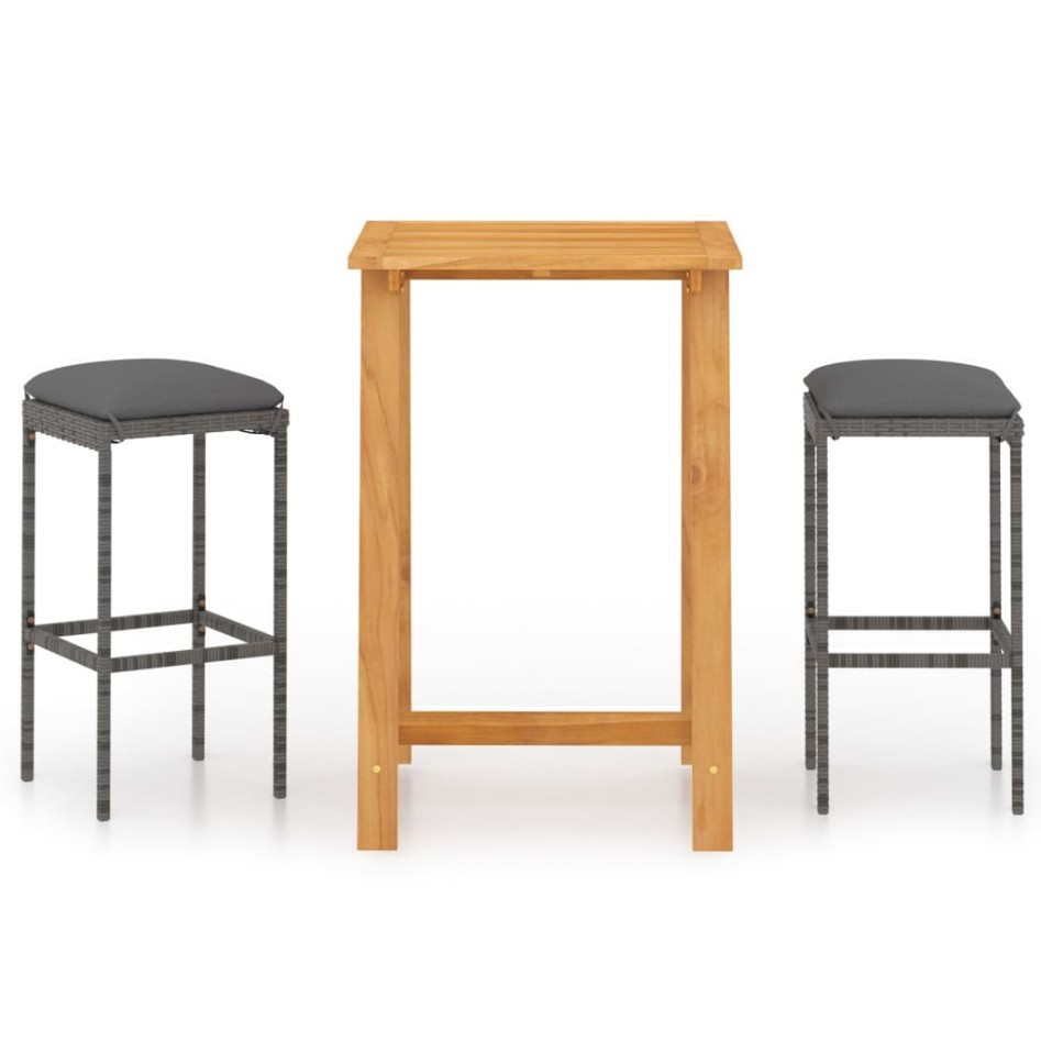 Set de bar para jardín 3 piezas y cojines ratán sintético