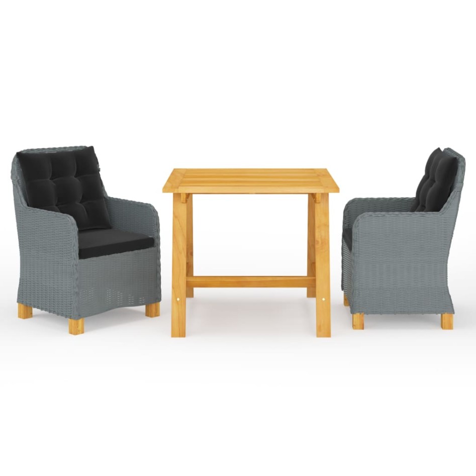Juego de comedor para jardín 3 piezas gris