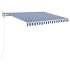 Toldo automático retráctil azul y blanco 300x250