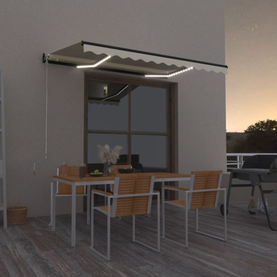 Toldo manual retráctil con LED amarillo y blanco 350x250