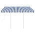 Toldo retráctil automático con postes azul y blanco 3x2,5