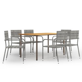 Set de comedor jardín 7 pzas ratán sintético gris