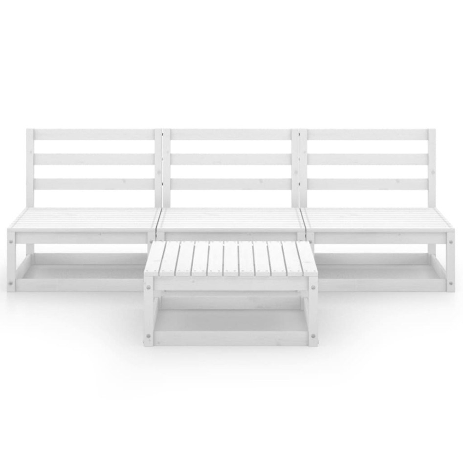 Set de salón de jardín de 4 pzas blanco madera maciza de