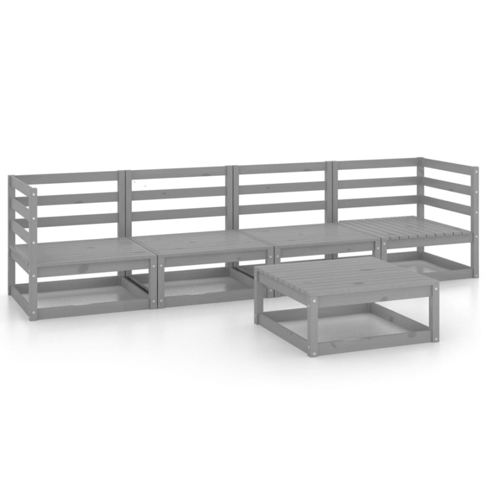 Muebles de jardín 5 piezas gris madera maciza de