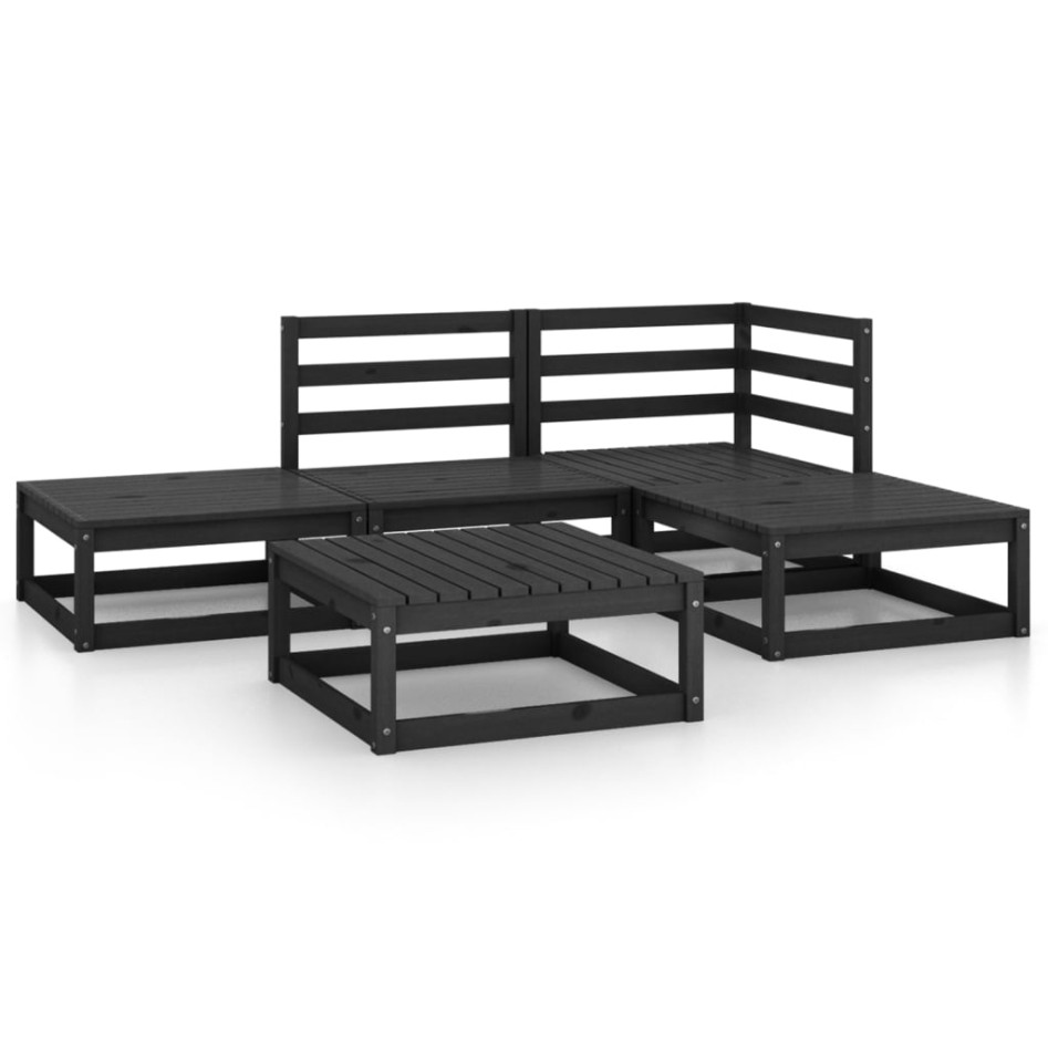 Juego de muebles de jardín 5 piezas negro madera maciza de