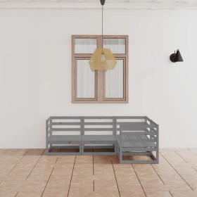 Juego de muebles de jardín 4 piezas gris madera maciza de