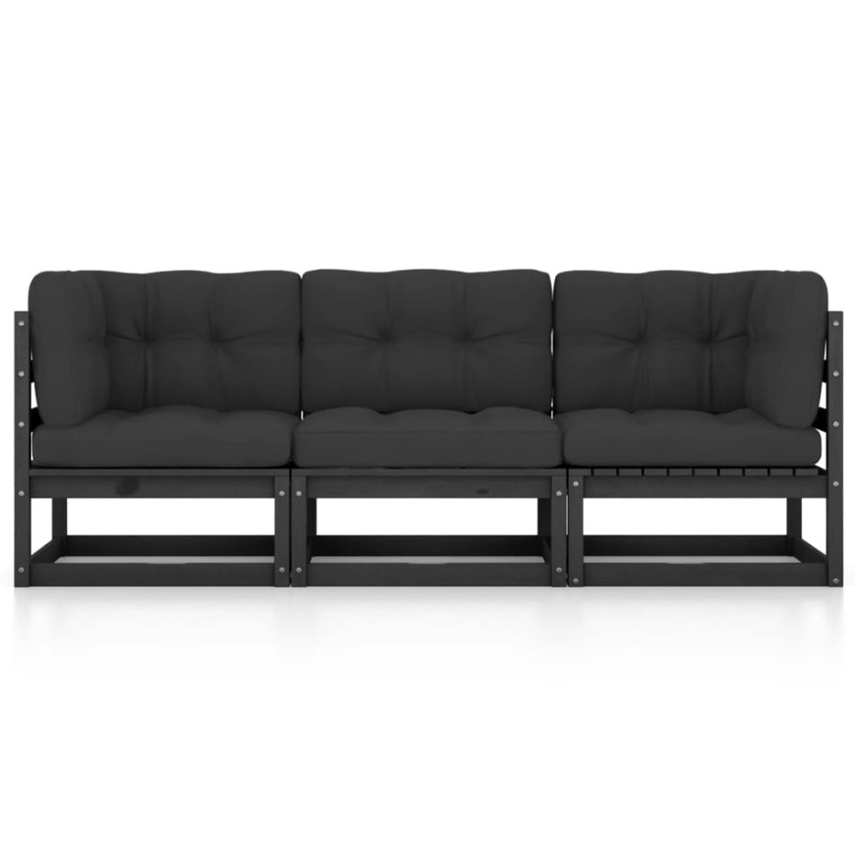 Sofá de jardín 3 plazas con cojines madera maciza de