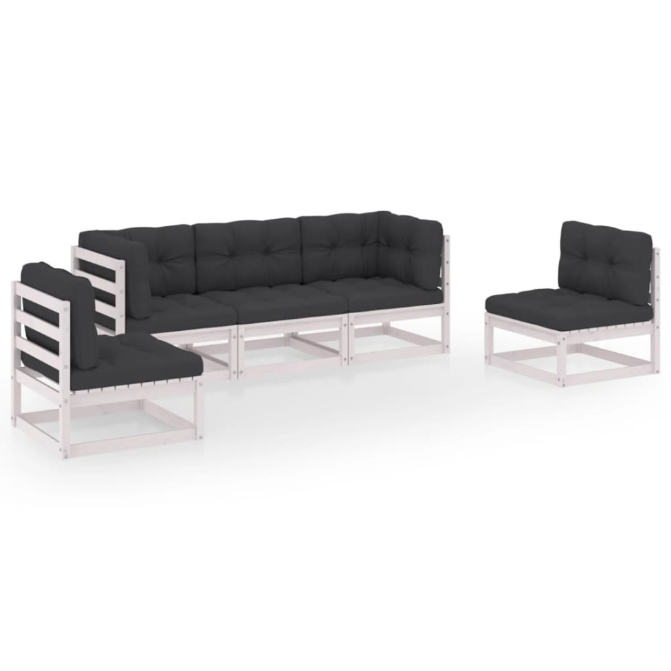 Juego de muebles de jardín 5 pzas y cojines madera pino