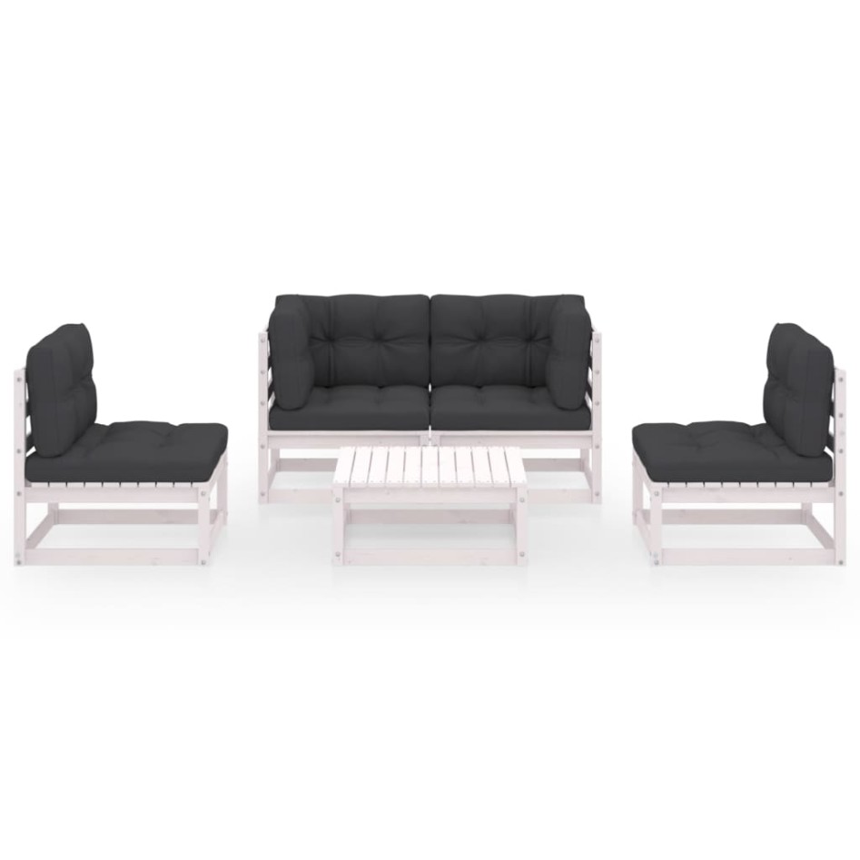 Juego de muebles de jardín 5 pzas y cojines madera pino
