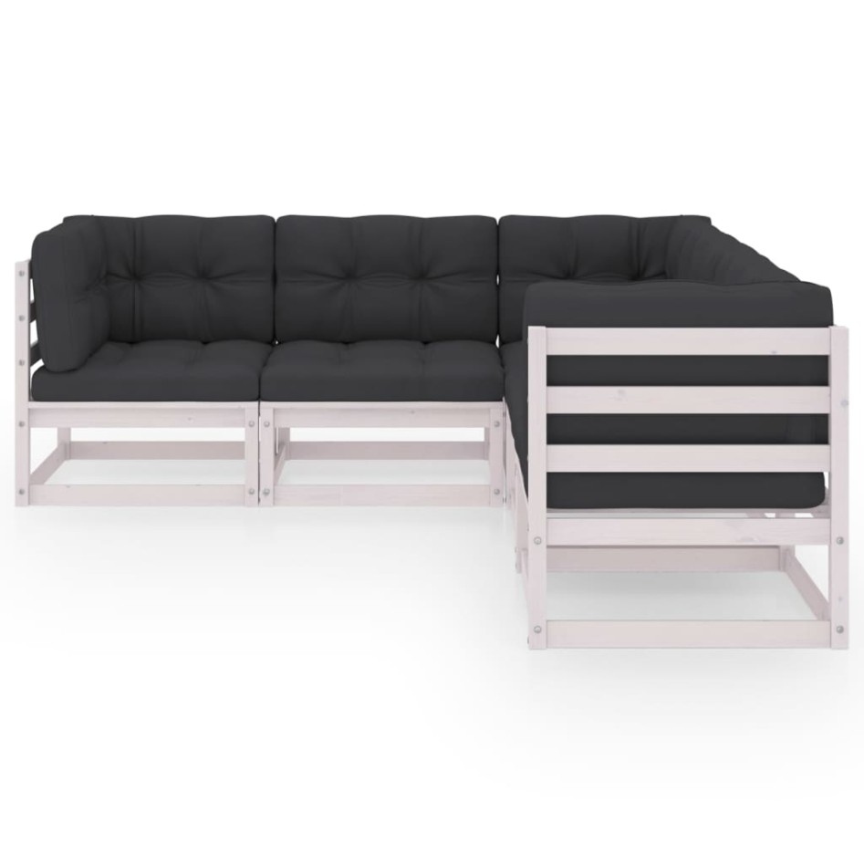 Juego de muebles de jardín 5 pzas y cojines madera pino