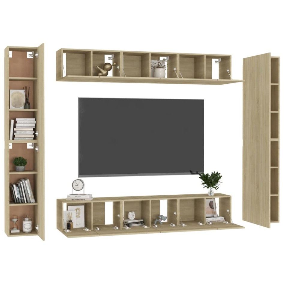 Set de muebles salón TV 10 pzas madera ingeniería roble