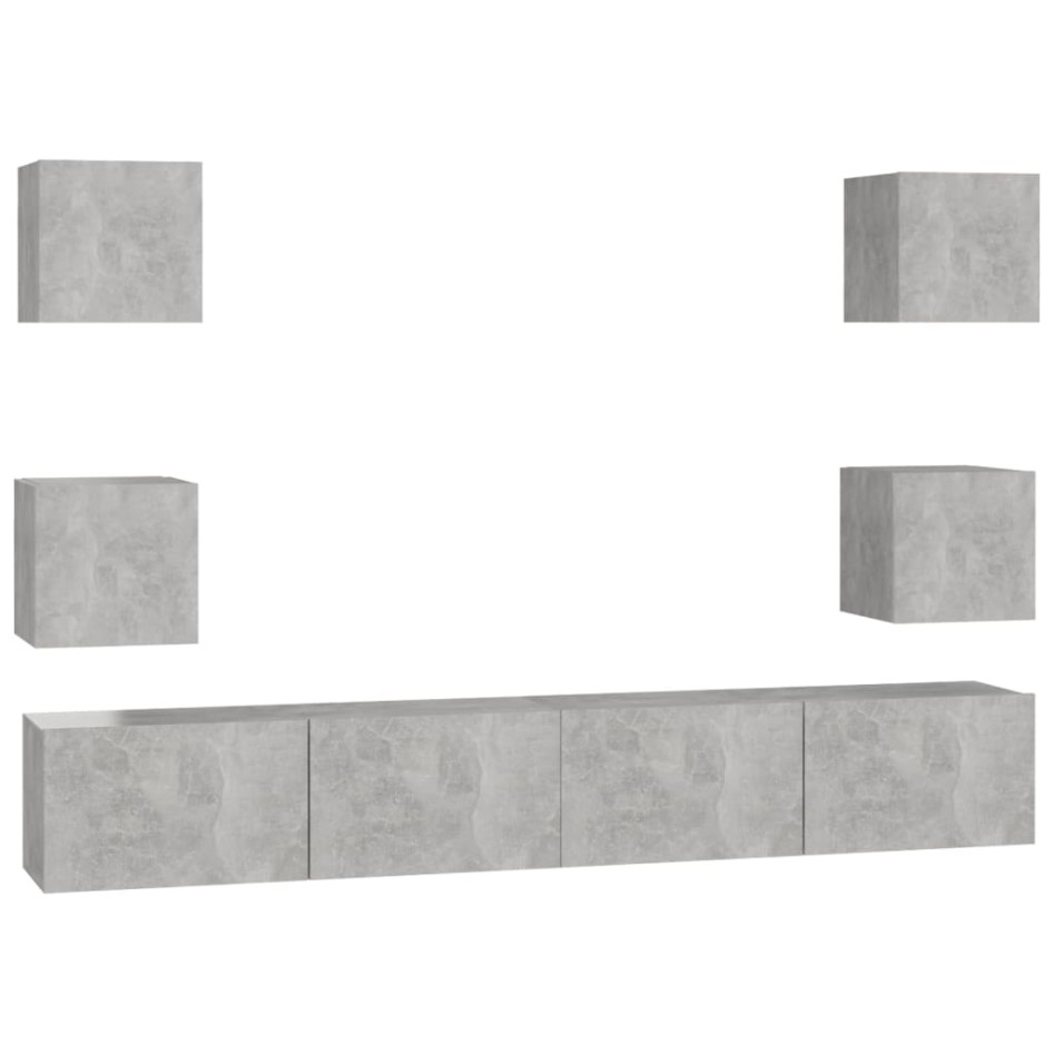 Set de muebles de TV 6 pzas madera contrachapada gris
