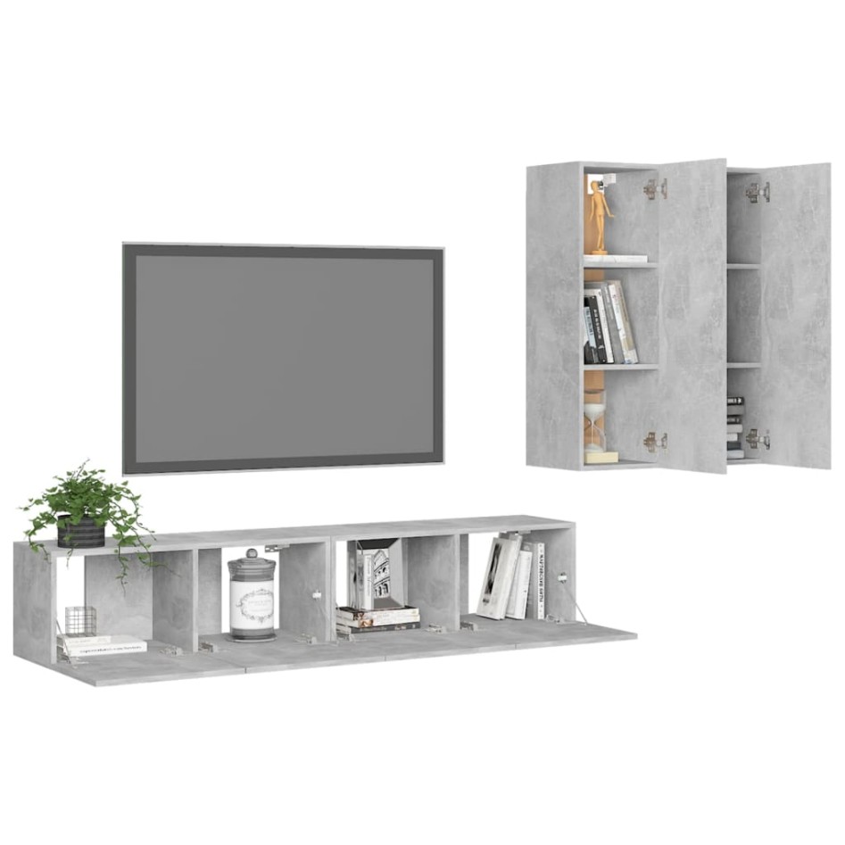 Set muebles de salón TV 4 pzas madera ingeniería gris
