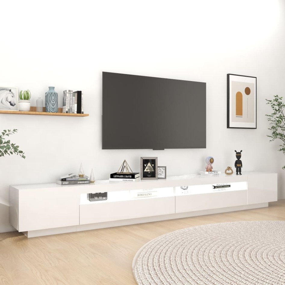 Mueble para TV con luces LED blanco brillante 300x35x40