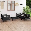 Juego de muebles de jardín 6 piezas negro madera maciza de pino