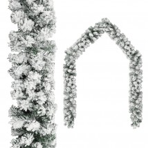 Guirnalda de Navidad con nieve flocada verde 10 m PVC