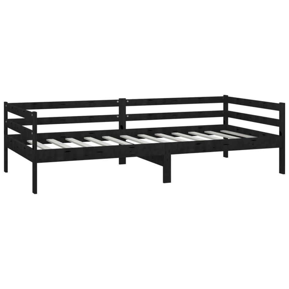 Sofá cama con colchón madera de pino maciza negro 90x200