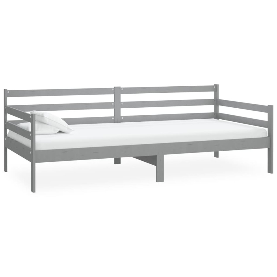 Sofá cama con colchón madera de pino maciza gris 90x200