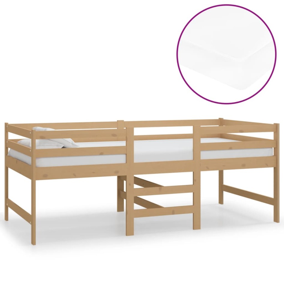 Cama de altura media colchón madera pino marrón miel 90x200