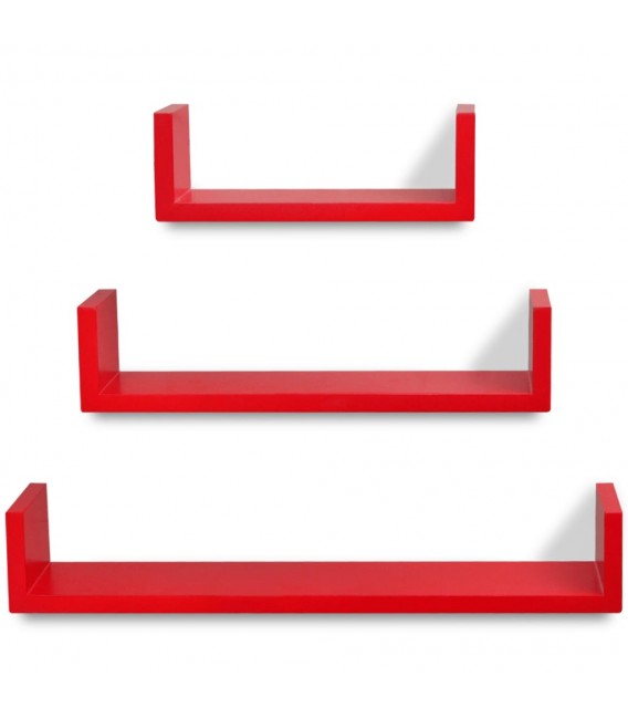 3 estantes exhibidores flotantes de pared en forma U tablero DM rojo