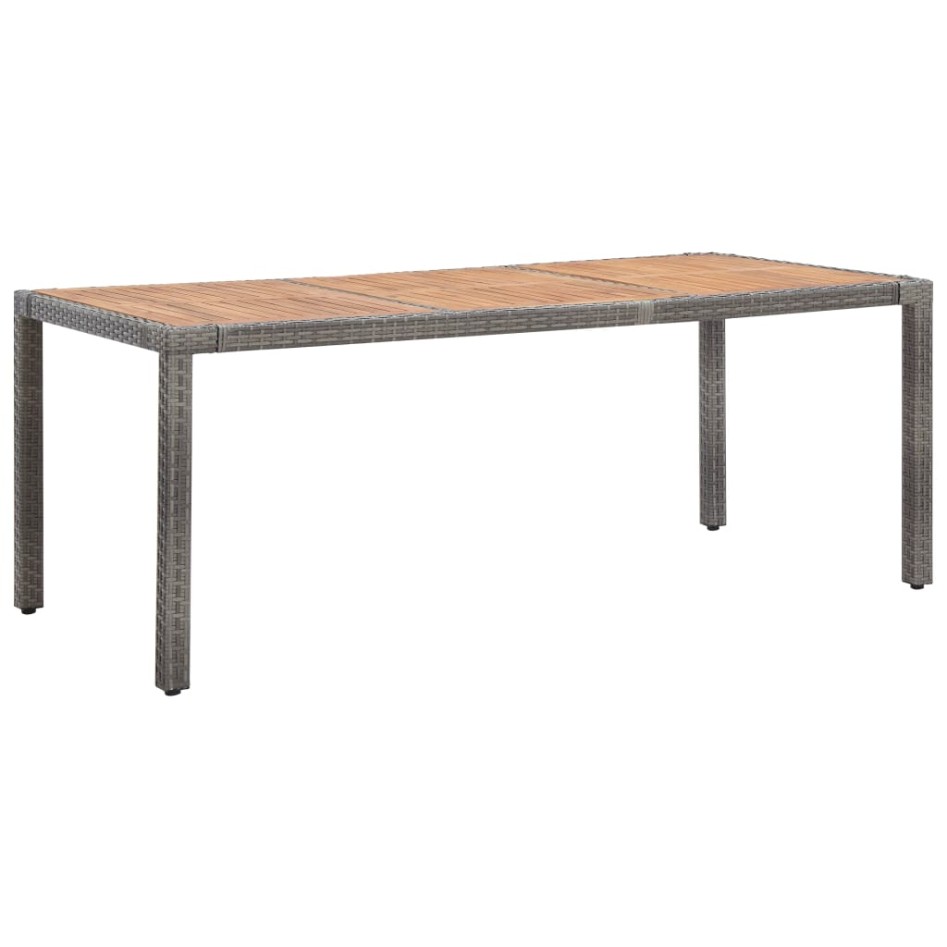 Mesa de jardín ratán PE gris madera acacia maciza 190x90x75