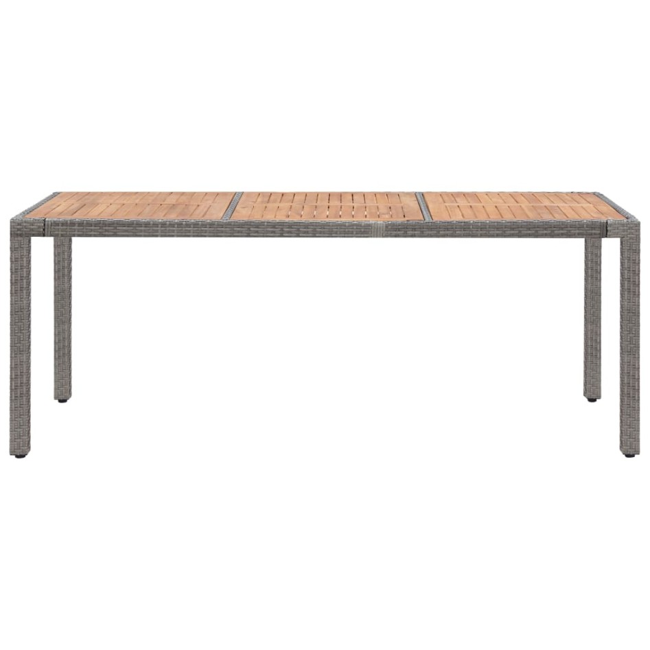 Mesa de jardín ratán PE gris madera acacia maciza 190x90x75