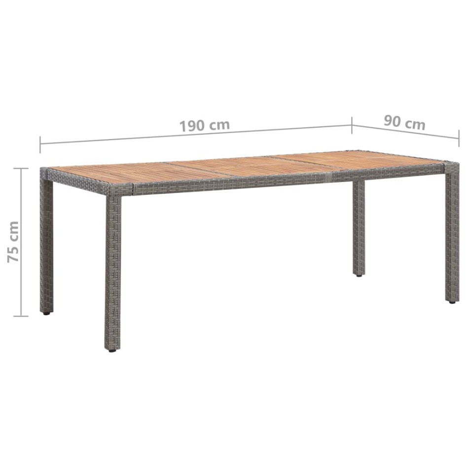 Mesa de jardín ratán PE gris madera acacia maciza 190x90x75