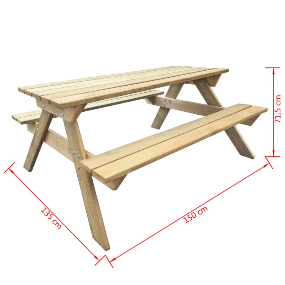 Mesa de picnic de madera de pino 150x135x71,5