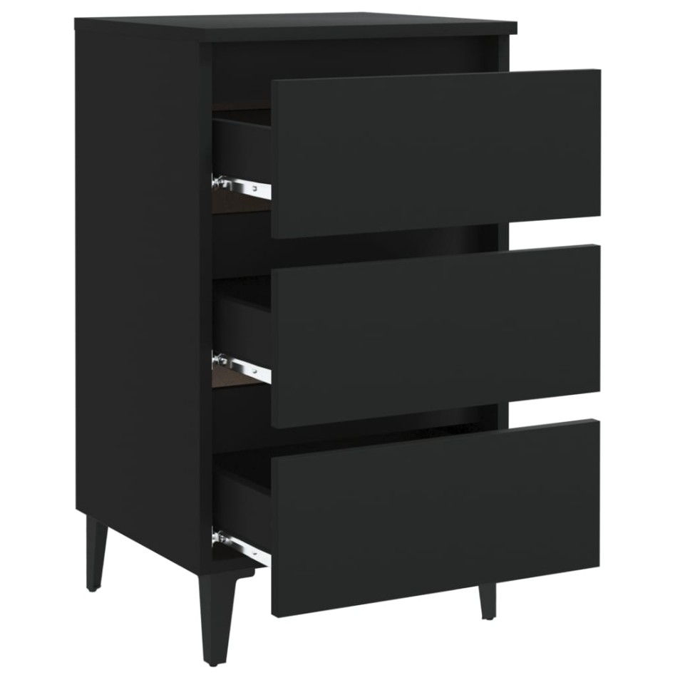 Mesitas noche con patas metal 2 uds negro 40x35x69