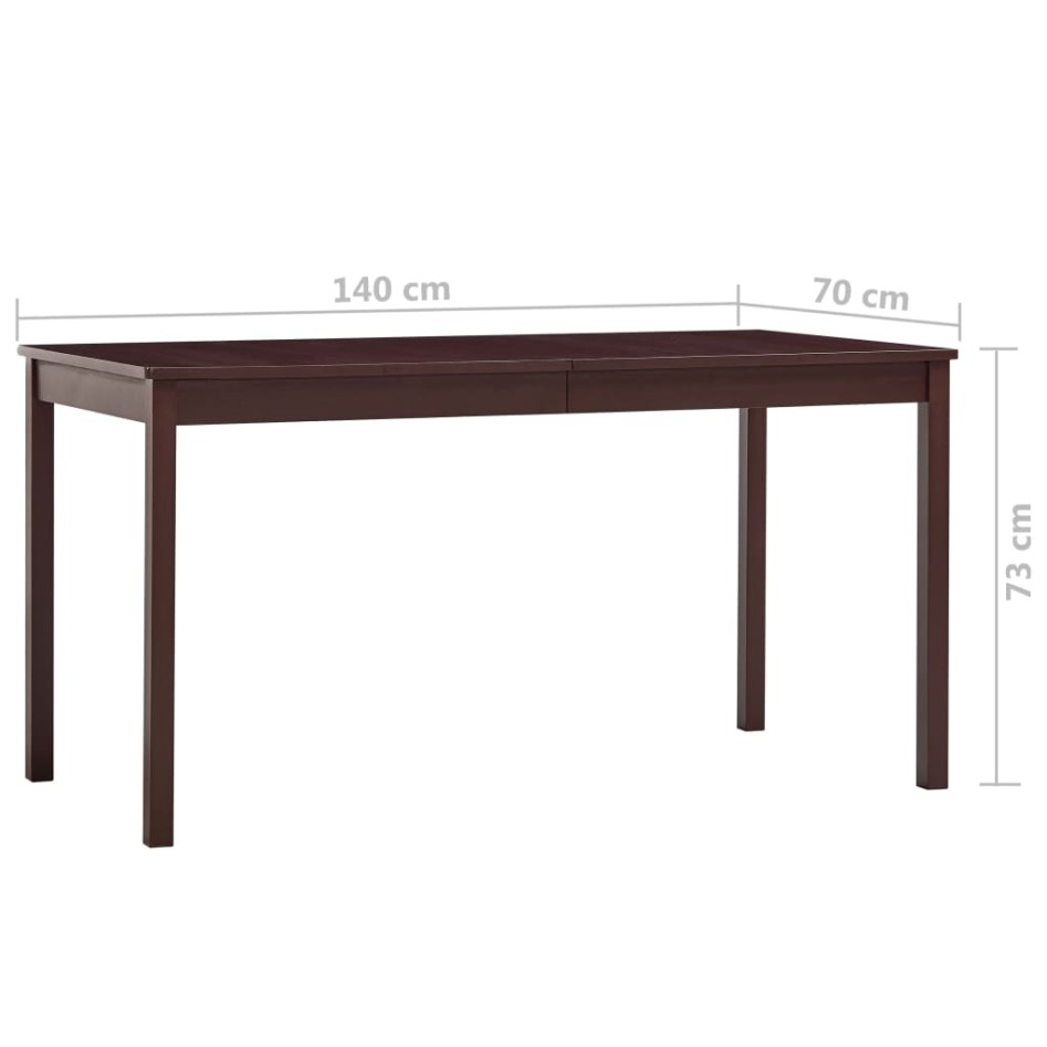Mesa de comedor de madera de pino marrón oscuro 140x70x73