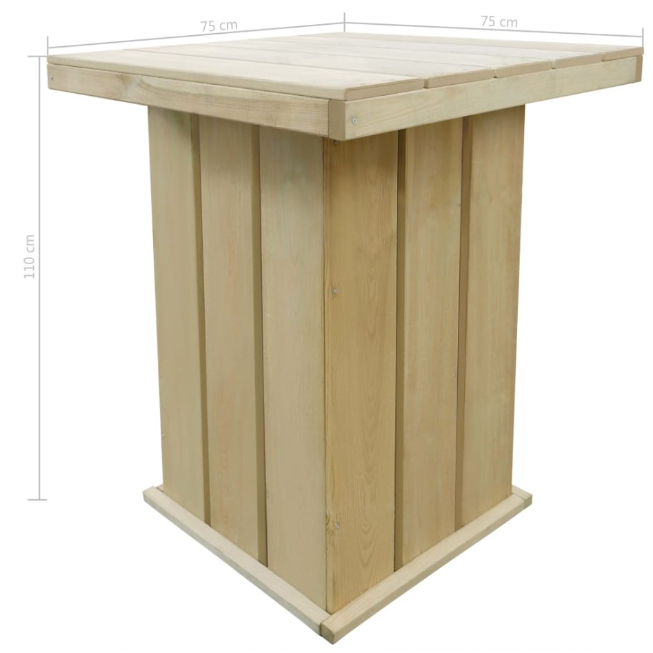 Mesa de bar de madera de pino impregnada 75x75x110