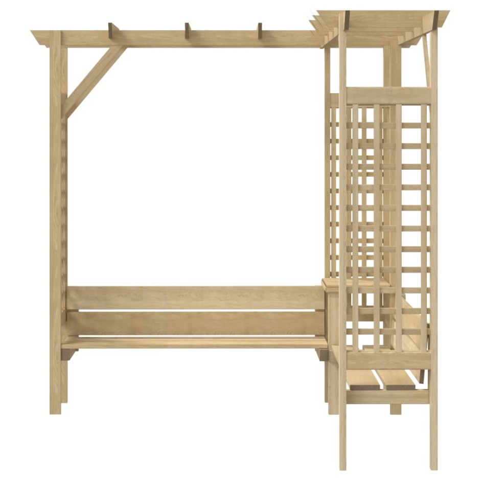 Pérgola de esquina con banco de madera de pino