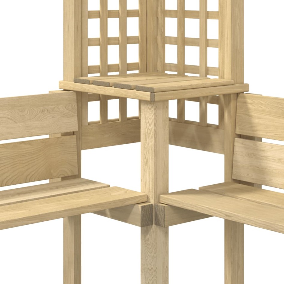 Pérgola de esquina con banco de madera de pino