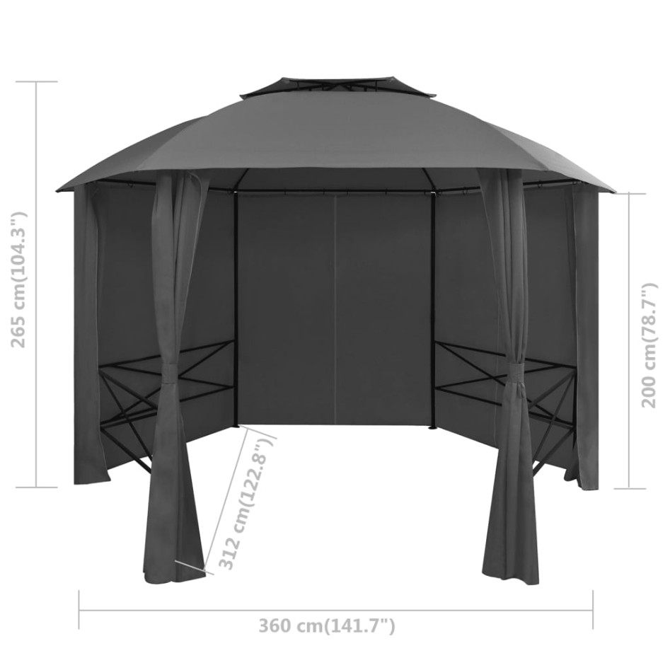 Carpa de jardín con cortinas hexagonal 360x265