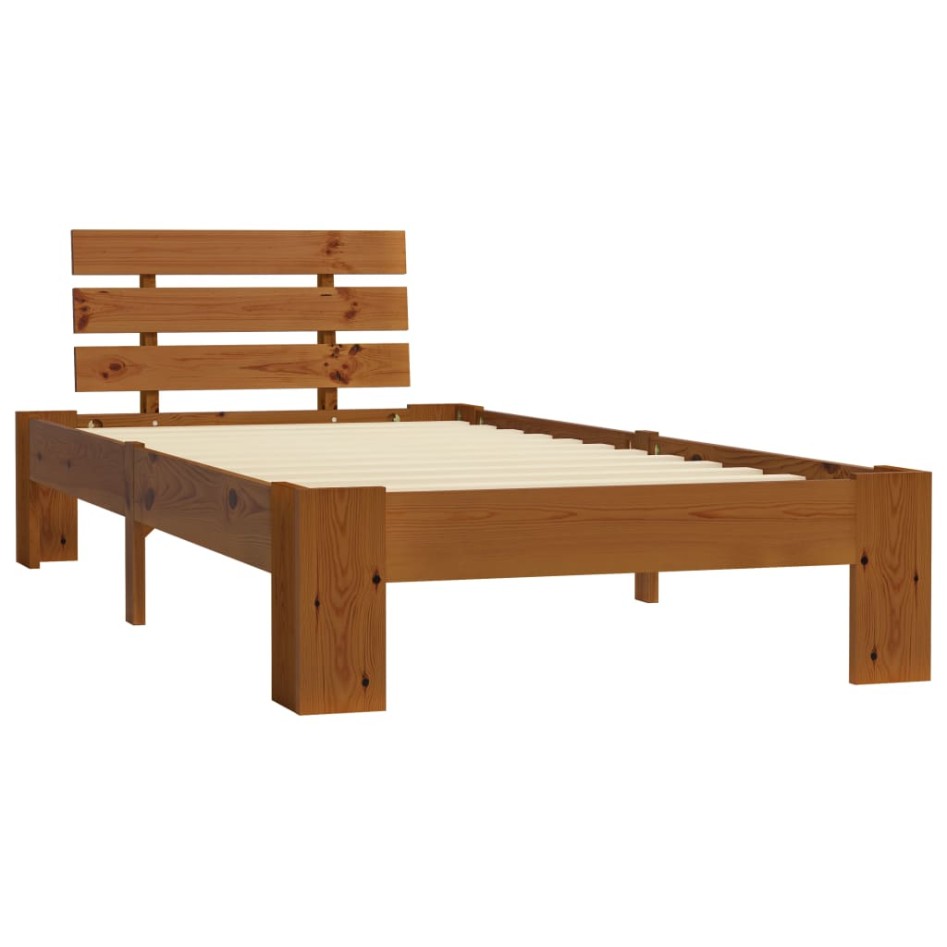 Estructura de cama madera maciza pino marrón miel 90x200