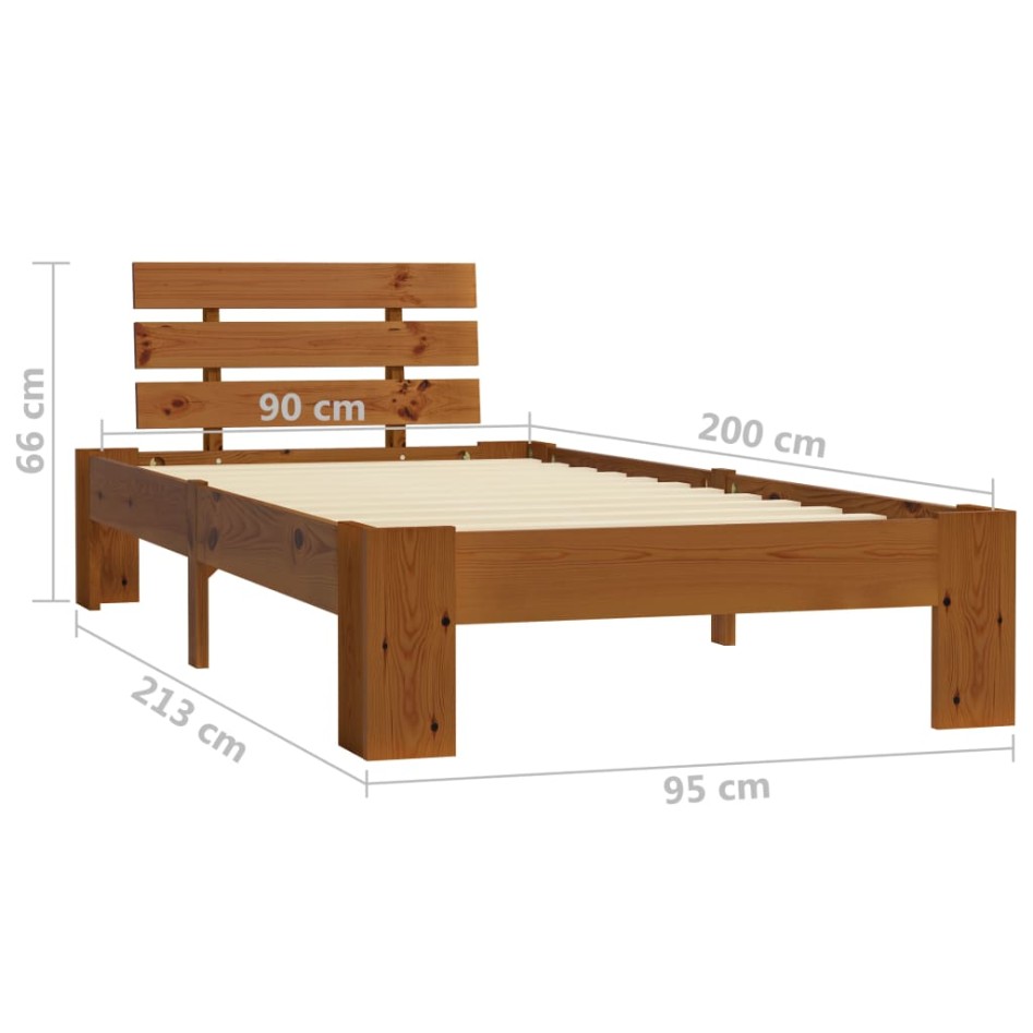 Estructura de cama madera maciza pino marrón miel 90x200
