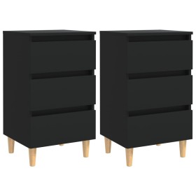 Mesitas de noche 2 uds patas madera maciza negro 40x35x69