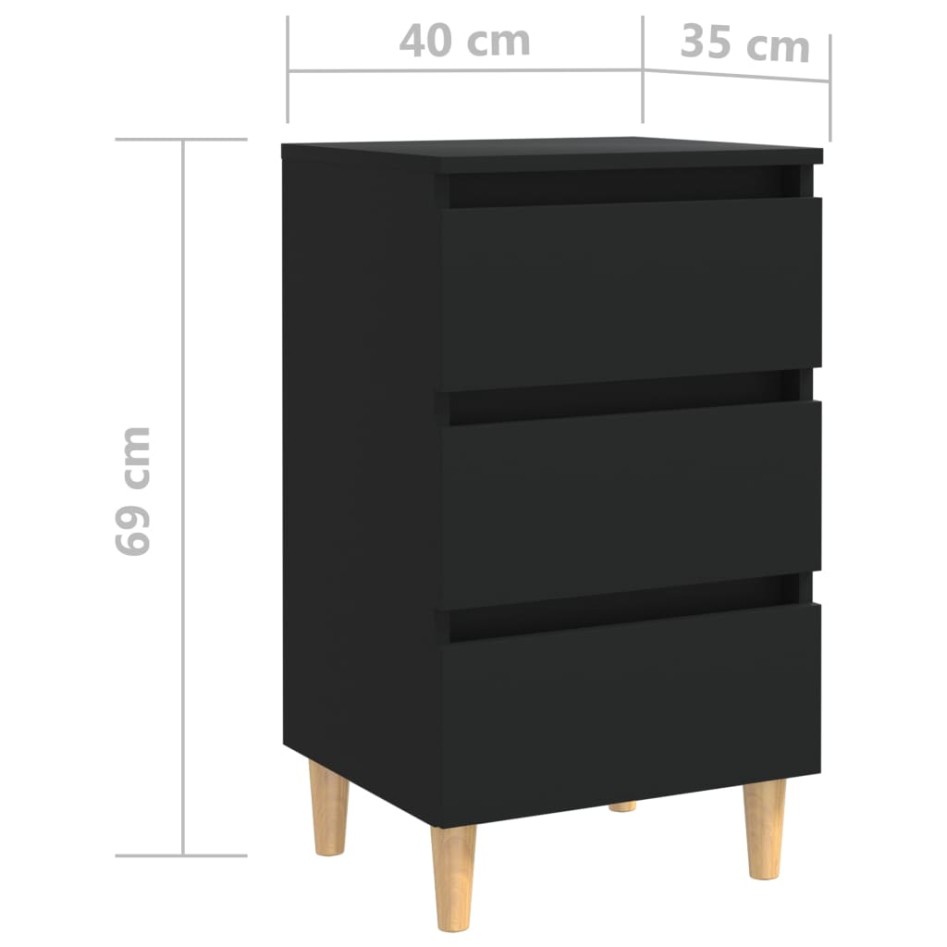 Mesitas de noche 2 uds patas madera maciza negro 40x35x69