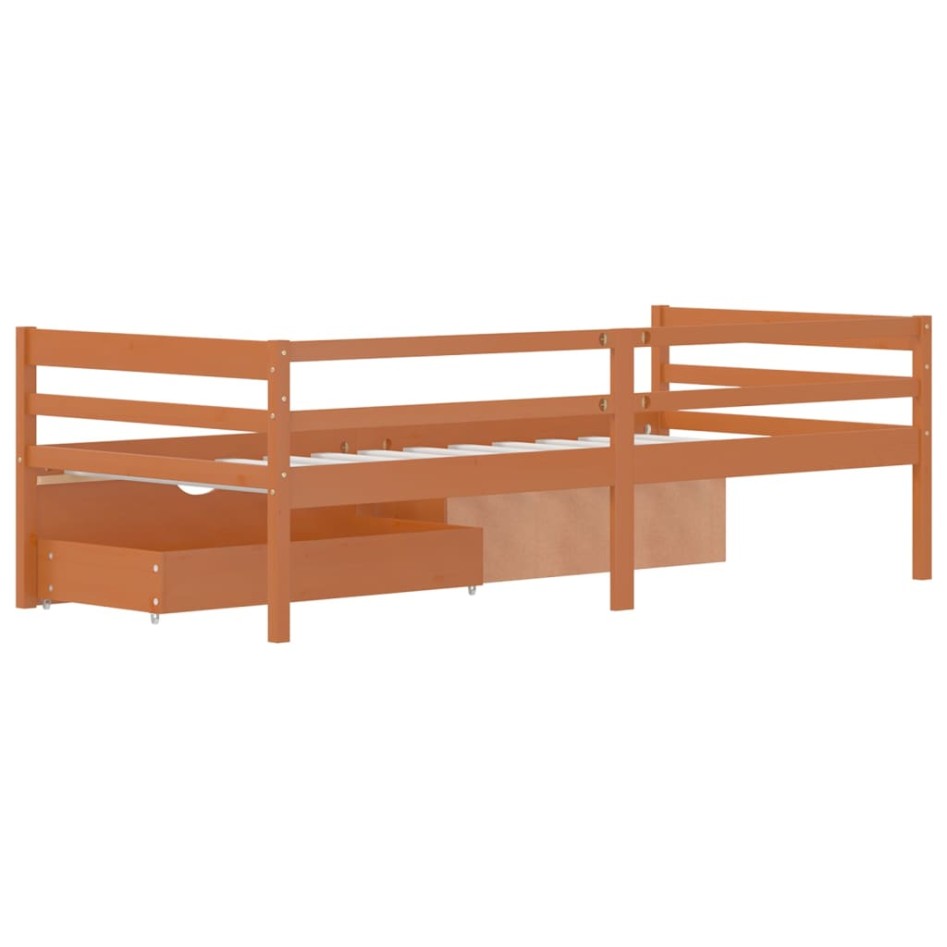Cama con cajones y armario madera pino marrón miel 90x200