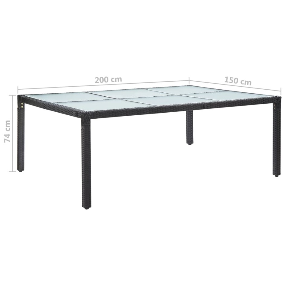 Mesa de comedor de jardín negro 200x150x74 cm ratán