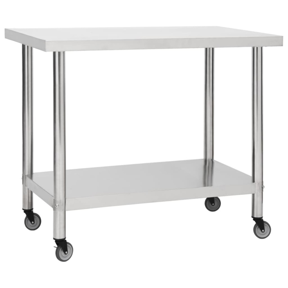 Mesa de trabajo para cocina con ruedas acero inox 80x60x85
