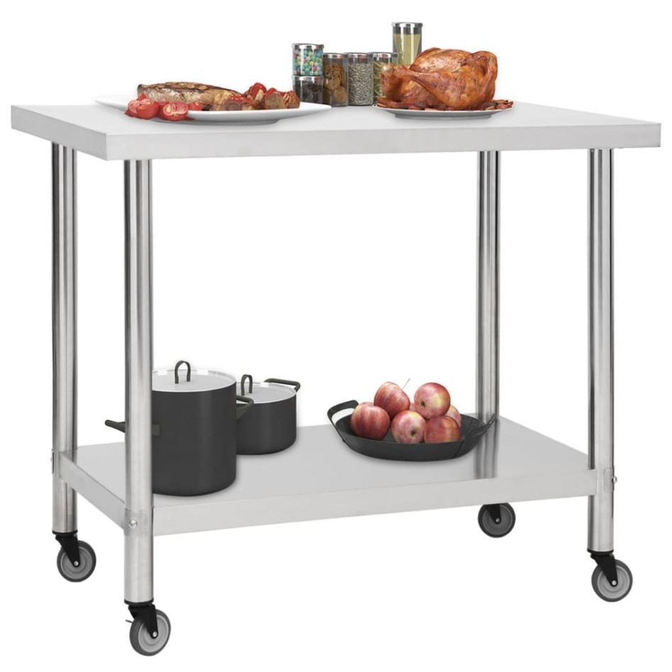 Mesa de trabajo para cocina con ruedas acero inox 80x60x85